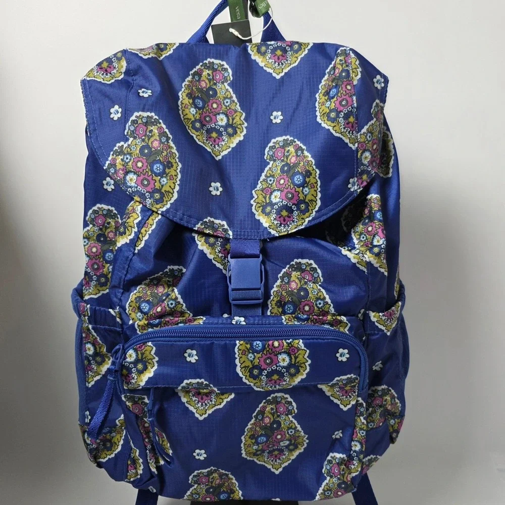 Vera Bradley Berkhill Backpack Kew Gardens Blue Floral Ripstop Travel Bag NWT